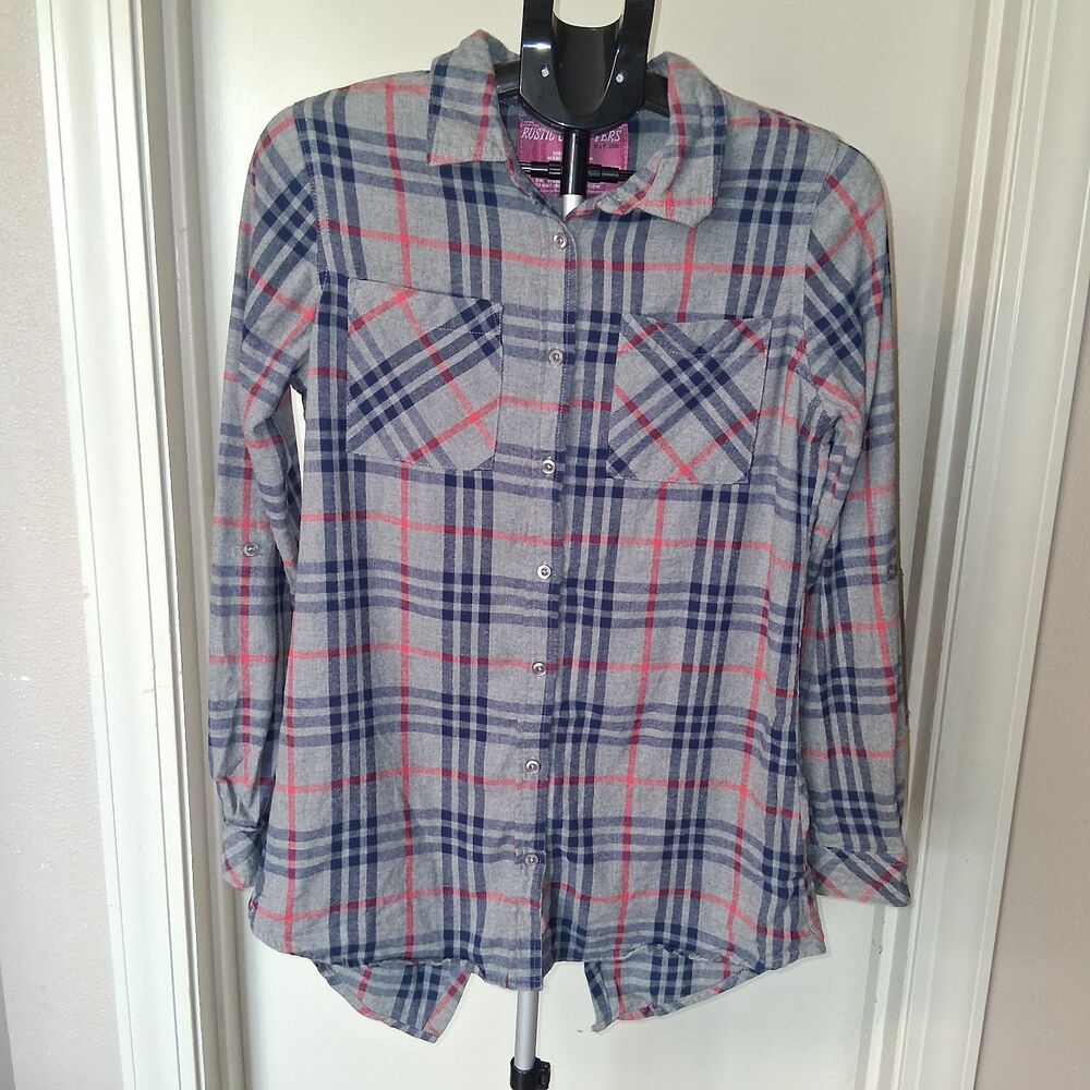 Rustic Outfitters Plaid Split Back Button Down Flannel Shirt Large Cozy Cabin